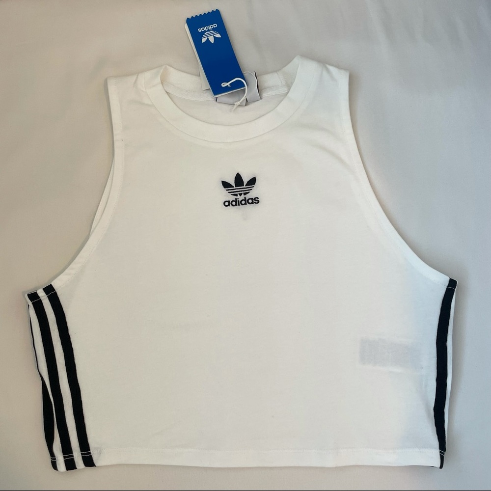 Adidas white and black stripes crop top NWT